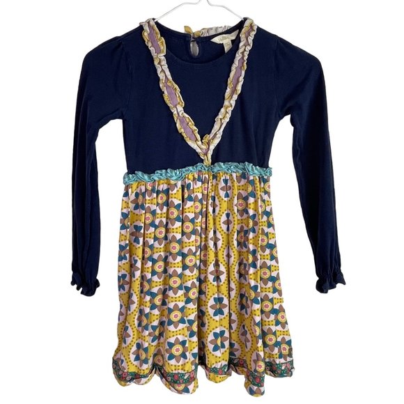 Matilda Jane Dress Country Damsel Girls 8 Blue Yellow Long Sleeve Fit Flare - Picture 1 of 9